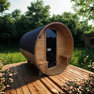 Sauna beczka 2,5x2 z przedsionkiem otwartym